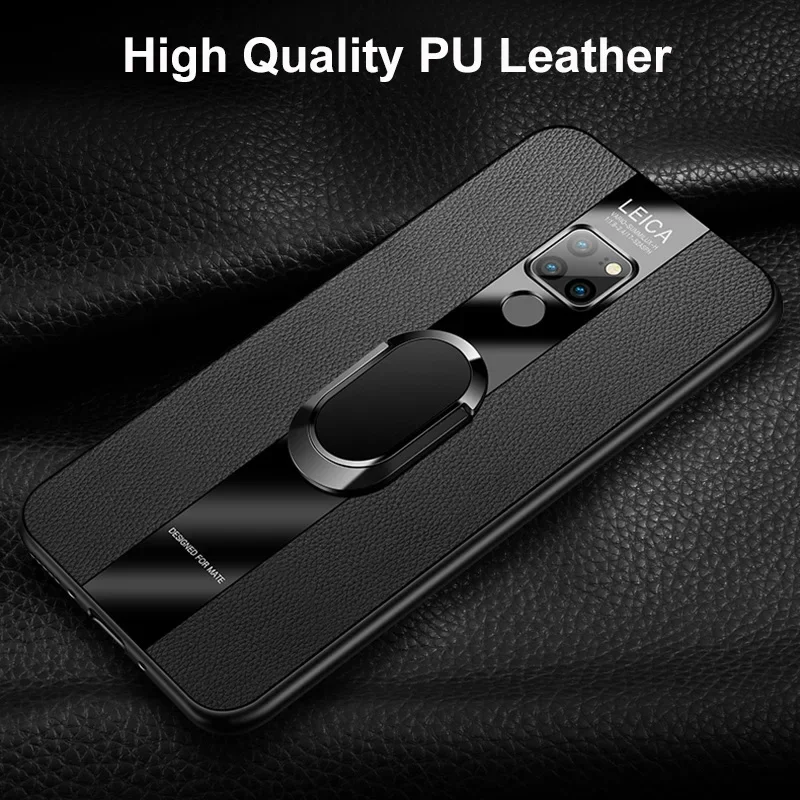 Luxury PU Leather Case with Ring Holder - Premium Silicone Phone Cover