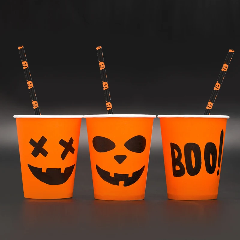 25/50 stücke Halloween Papier Strohhalme Kürbis Fledermaus Spinne Geist Muster Trinkhalm Halloween Party Home Bar Dekoration Lieferungen – Detail 1