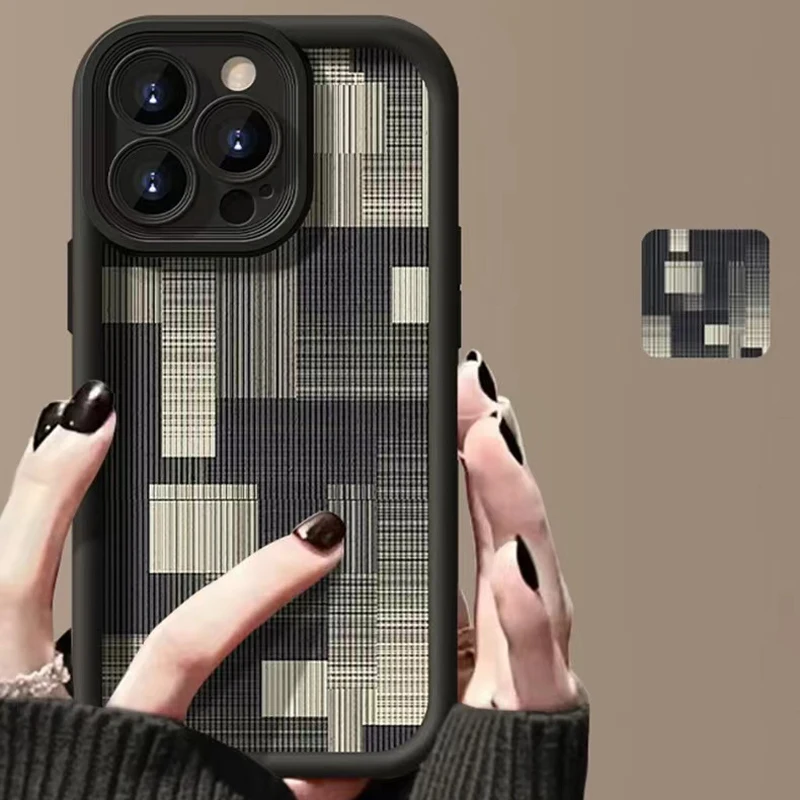 thumbnail image 1 of Funda con patrón de celosía y rayas de cebra para iPhone 11, 12, 13, 14, 15, 16 Pro Max, X, XR, XS Max, 7, 8Plus, funda protectora suave para cámara, 1 of 5