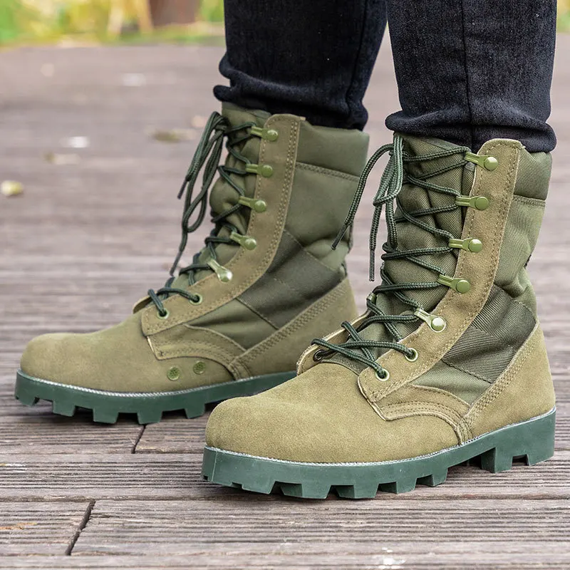 

37-48 Military Training Combat Boots Outdoor Hiking Climbing Shoes Army Green High Top Tactical Desert Boots Work Security Shoes