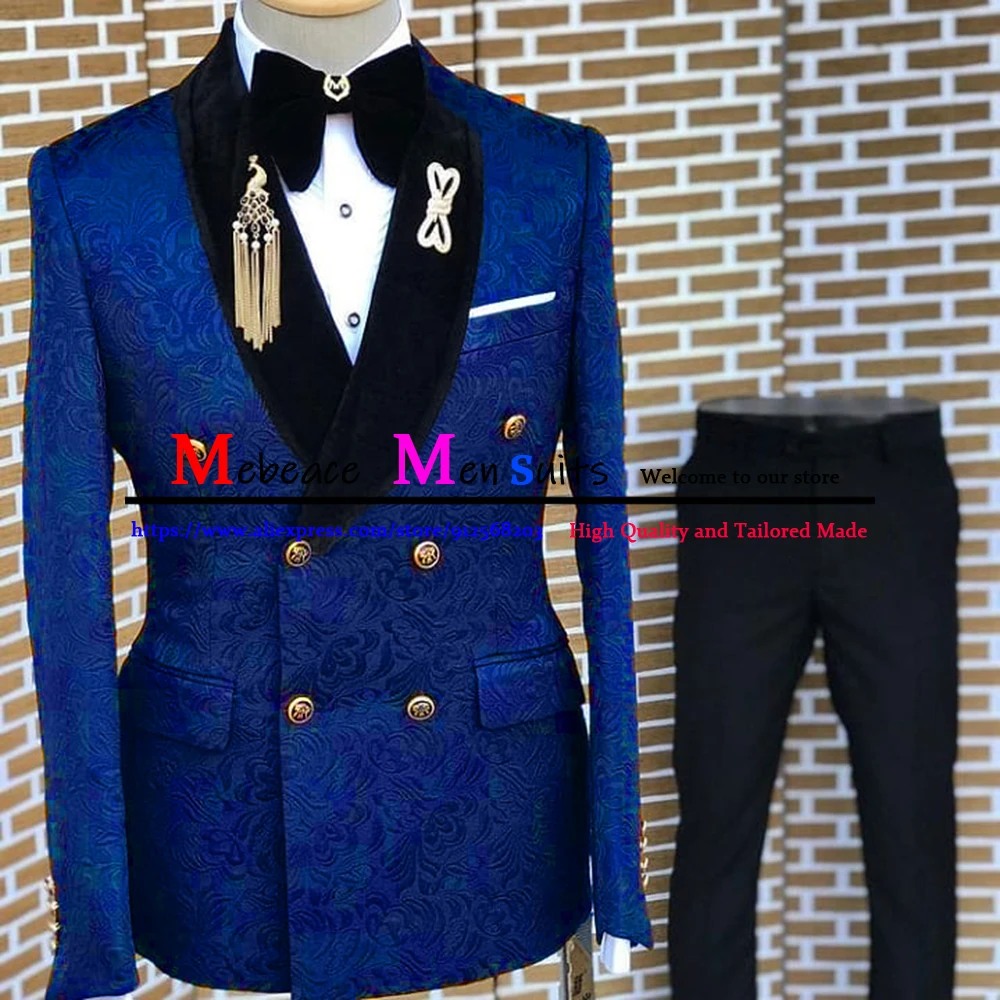 Costume Homme Mariage 2023 Royal Blue Jacquard Groom Wedding Suit Slim Suit For Men 3 Pcs Blazer Vest Pant Wedding Suits for Men