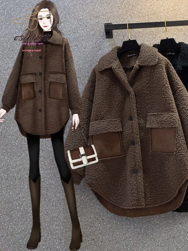 

Women's Coat Oversize Autumn Winter New Berber Fleece Hong Kong Style Sense Of Design Jacket Appear Thin Woman Clothing