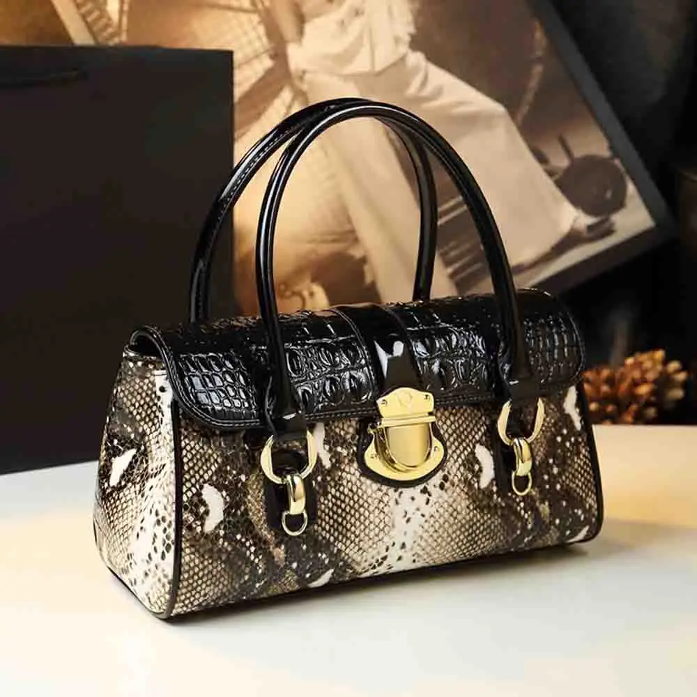 

Luxury Boston Bag for Women Crocodile Bags Large Capacity Shoulder Handbag and Purses Fashion Noble Lady Causal Tote 2023 New