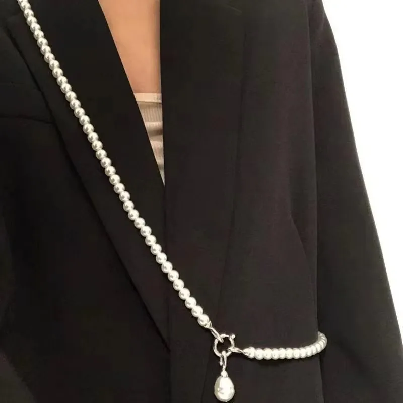 Delicate Pearls Pendant Crossbody  Long Chain Necklace for Women New Trendy Statement Necklace Party Jewelry Gifts