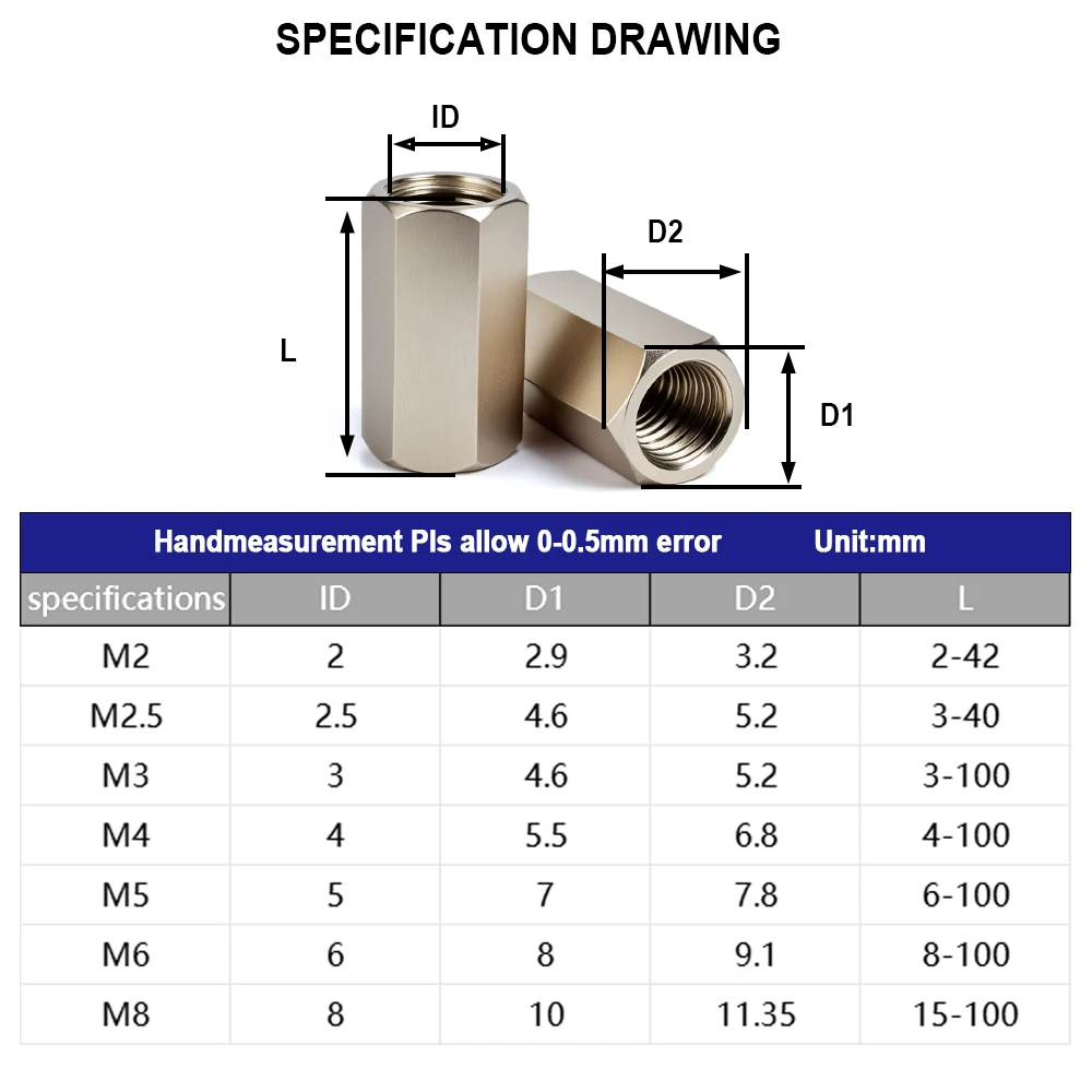 304 Stainless steel hex motherboard standoff M2 M2.5 M3 M4 M5 M6 Board Rack Stud Spacing Screw Female PCB Pillars Bolt Spacer