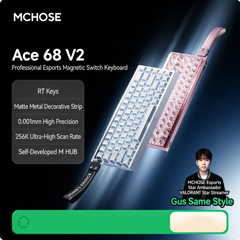 MCHOSE ACE 60 Pro ACE68 V2 맞춤형 자기축 게이밍 기계식 키보드 유선 핫스왑 0.08ms 0.001mmRT 8KHz 256K SOCD/RS