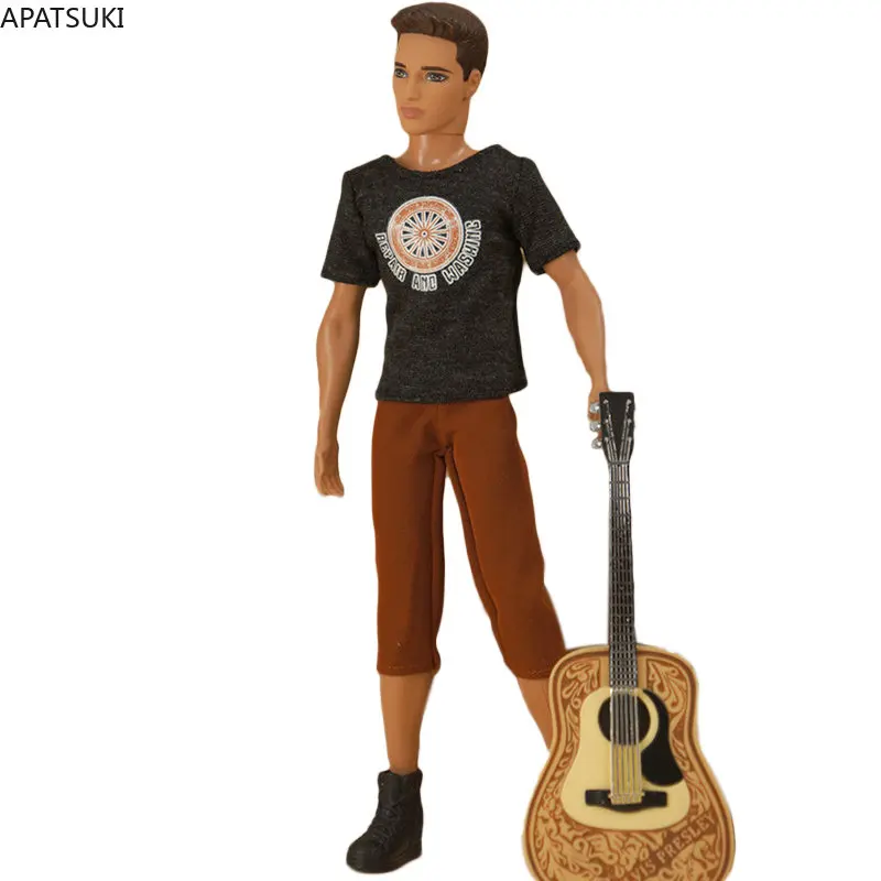 Moda 1/6 Vestiti Per Bambole Per Ken Boy Doll Outfit T-Shirt Top Pantaloncini Marroni Pantaloni Per Barbie Boyfriend Ken Accessori