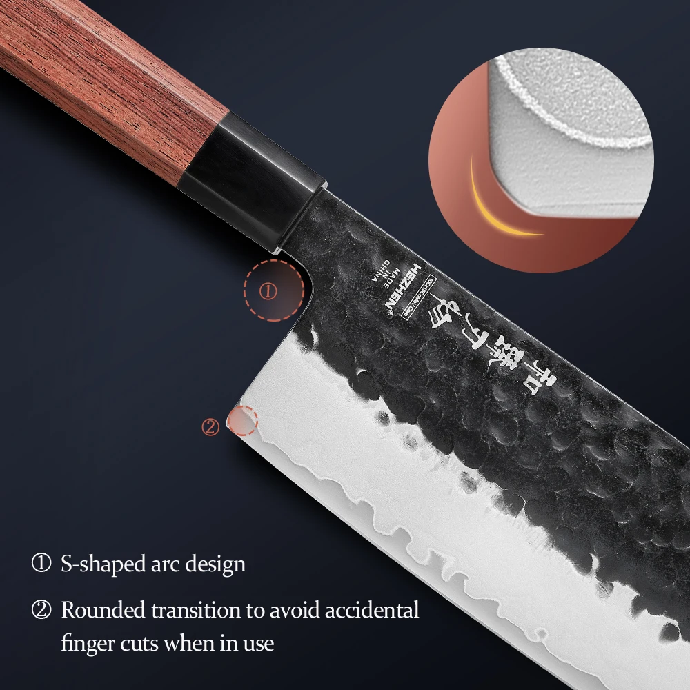 HEZHEN 1-4PC Kitchen Knife Set Slicing Stainless Steel Composite Steel Chef Santoku Nakiri Utility Red Wood Handle Gift Box