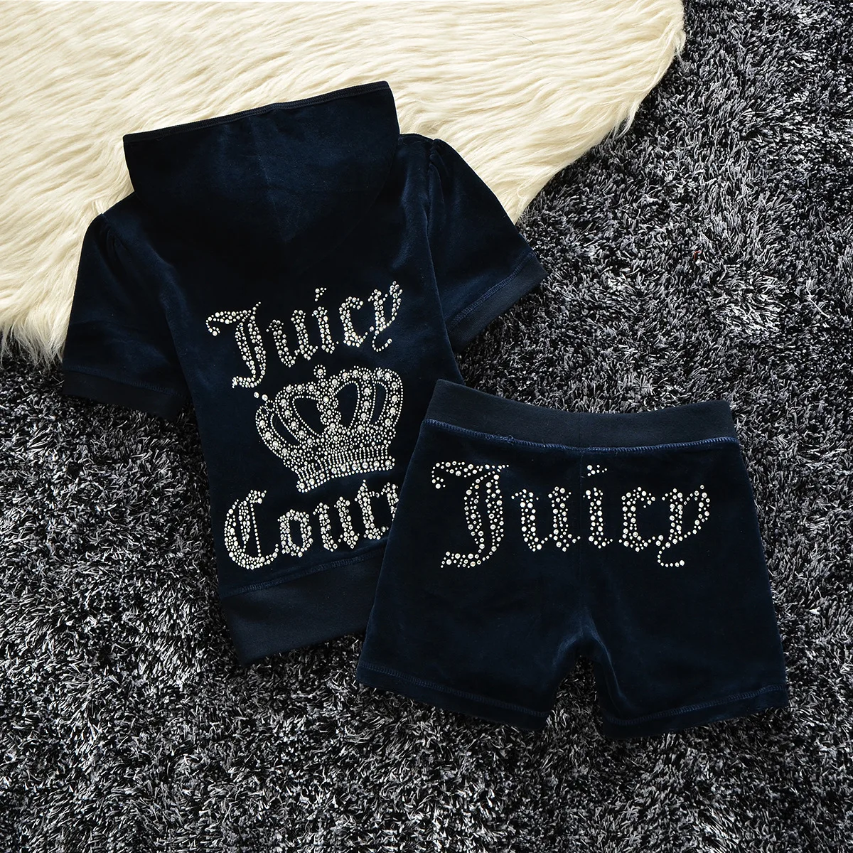 shorts co ord Juicy Tracksuit Women Velvet Tracksuit Two Piece Short Set Sportswear 2022 New Summer Coutoure Tracksuit Women Chandals Mujer white two piece set Women's Sets