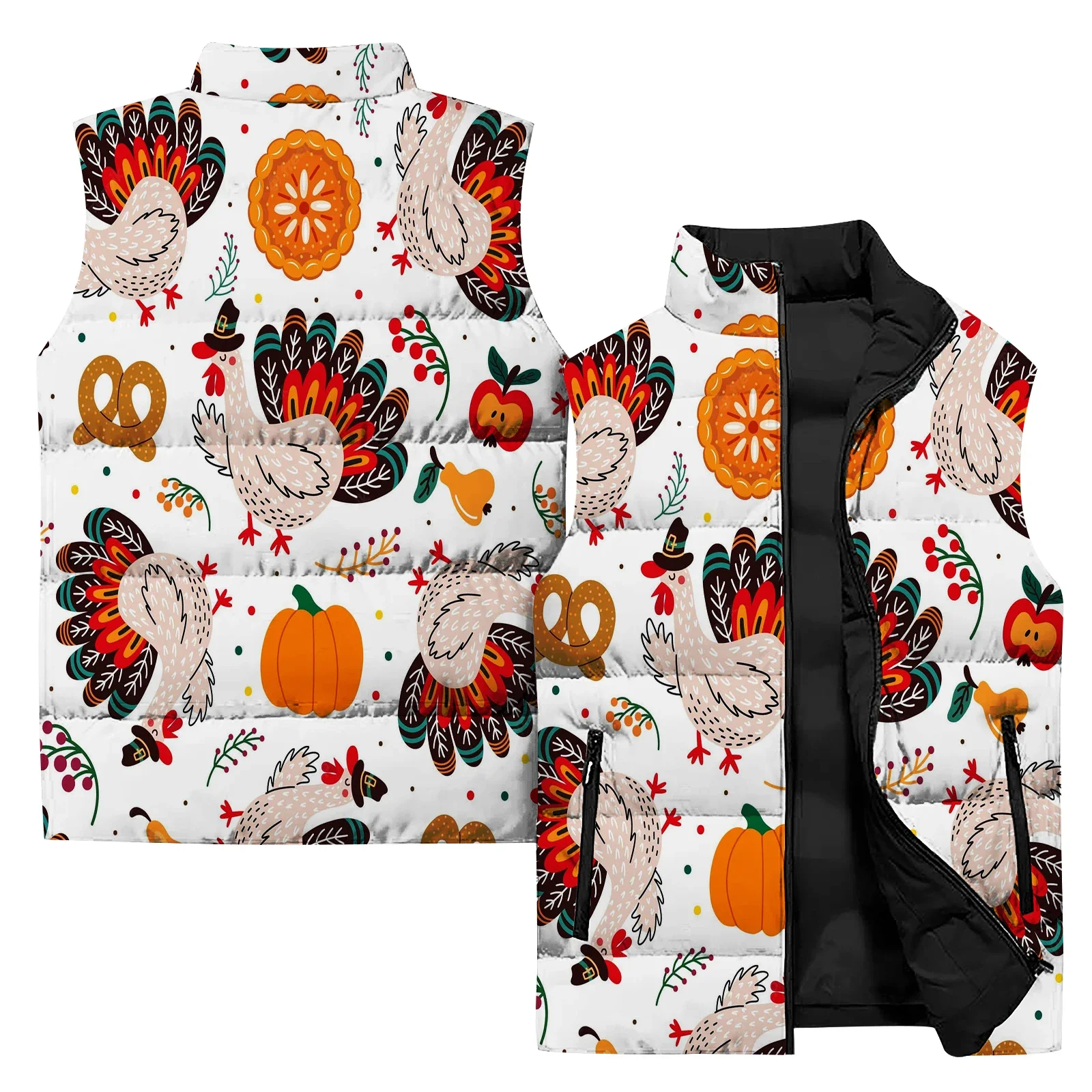 thumbnail image 1 of Chaleco de calabaza para hombre, conjunto de entrenamiento con estampado 3D de pavo a la moda, abrigo de trabajo duradero asequible con hojas de arce para el Día de Acción de Gracias, 1 of 4
