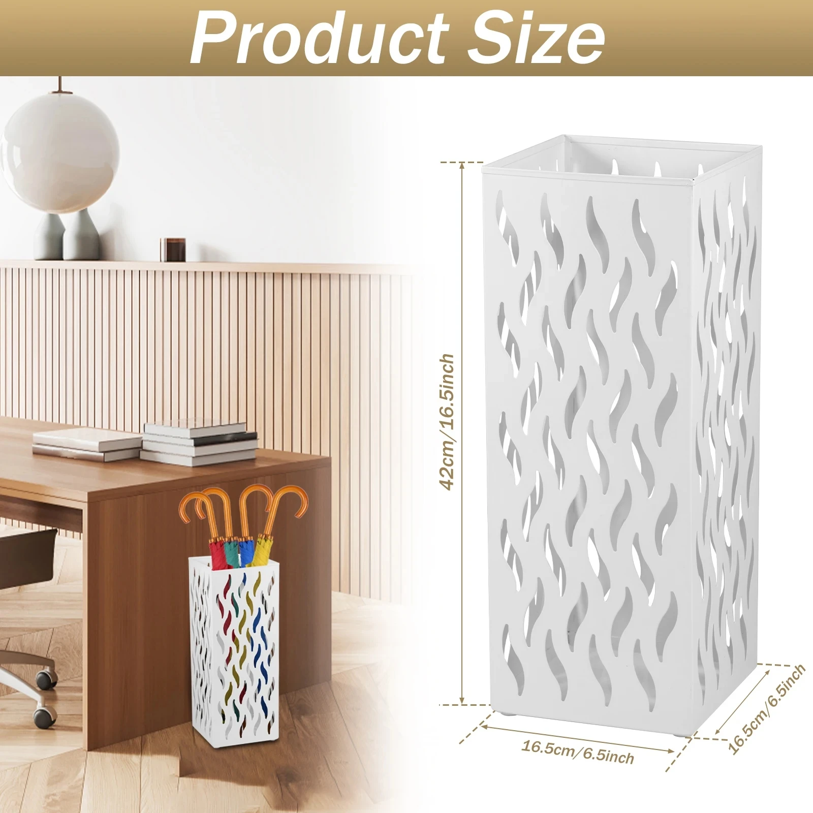 Metal Hollowed Umbrella Rack Rectangular 4-8 Long Umbrella Storage Rack Freestanding Stick for Hotel Entryway, Holder