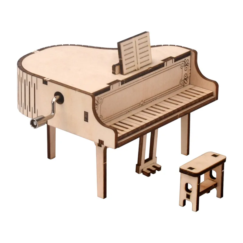 creative 3d wooden assembly model puzzle phonograph hand shake music box model scientific production of children s puzzle toys DIY 3D Wooden Puzzle Piano Music Box Model Kits Toys for Children Hand Shake Assembly Toy Gifts