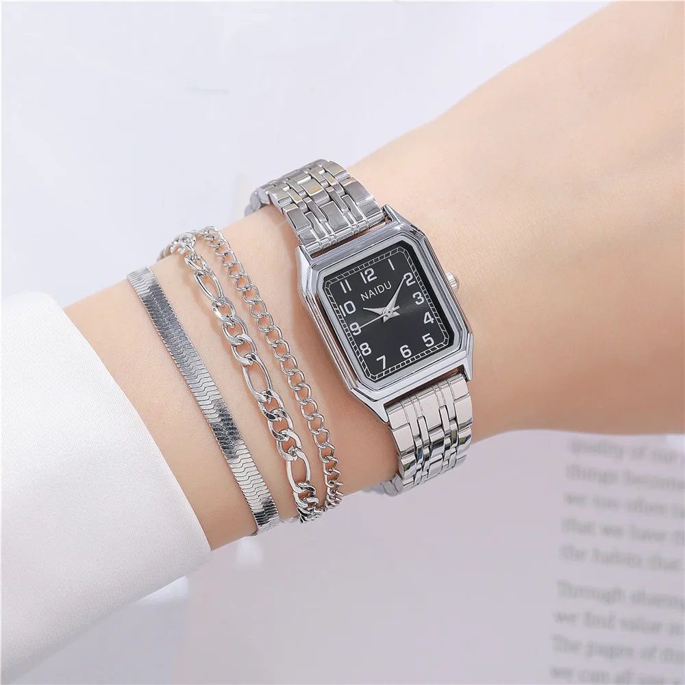 fashion rectangle dial women steel dress watch 4