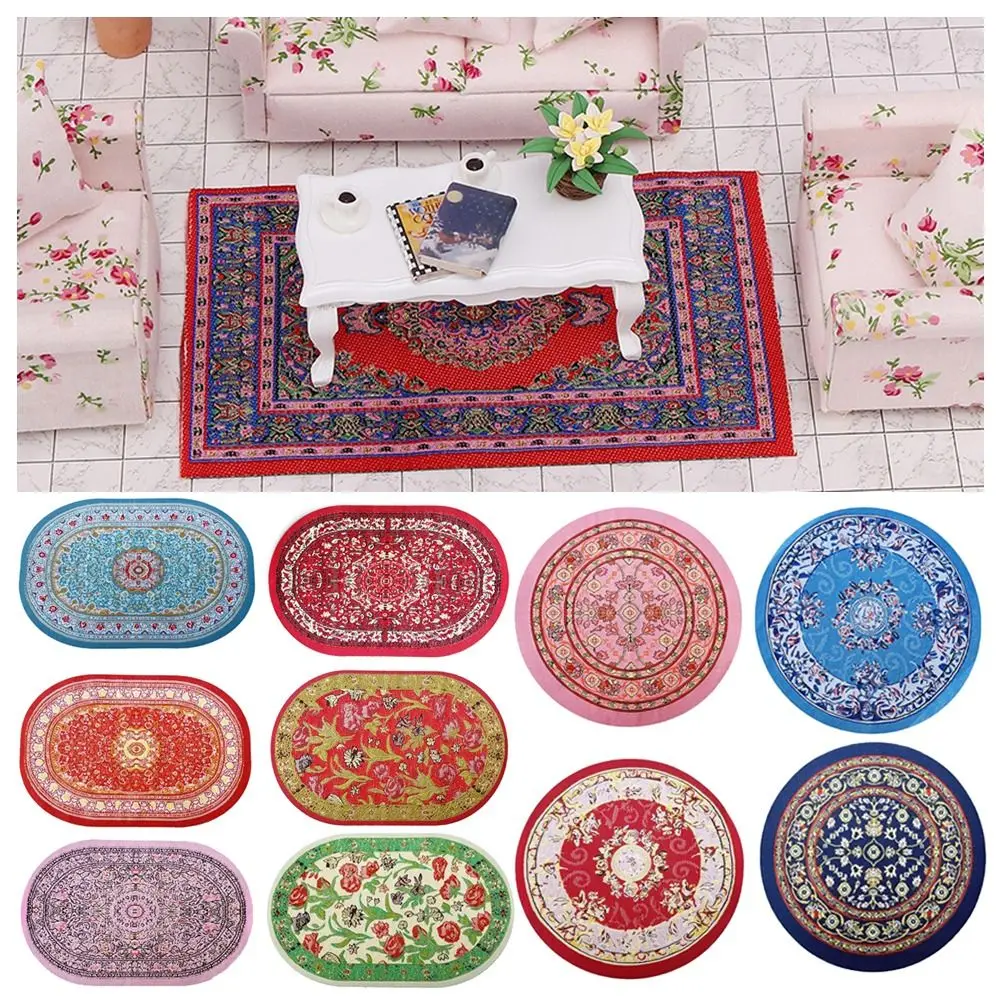 Toy Multicolor Dollhouse Carpet Oval Round Doll Accessories Miniature Weaving Rug Playing House Turkish Style Floor Covering Mat