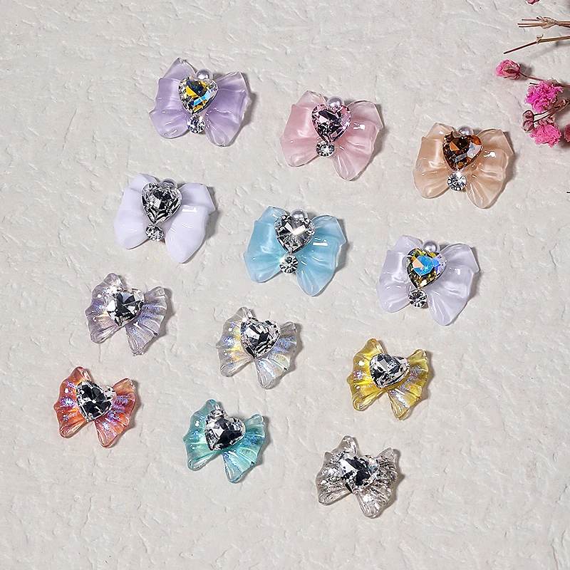10 Pezzi Sailor Moon Crystal Glass Shiny Nail Parts 3D Kawaii Heart Diamond Resin Bow Diy Japanese Cartoon Butterfly Bow Manicure