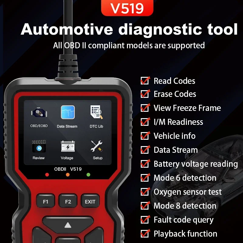 V519 Car OBD2 Scanner Live Data Professional Mechanic OBDII Diagnostic Code Reader Tool for Check Engine Light Read/Erase Codes 2