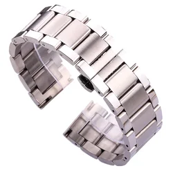Men's Silver Solid Stainless Steel Watchband with Double Fold Deployment Clasp - 18 - 24mm Adjustable Strap - 21mm (Middle brushed)