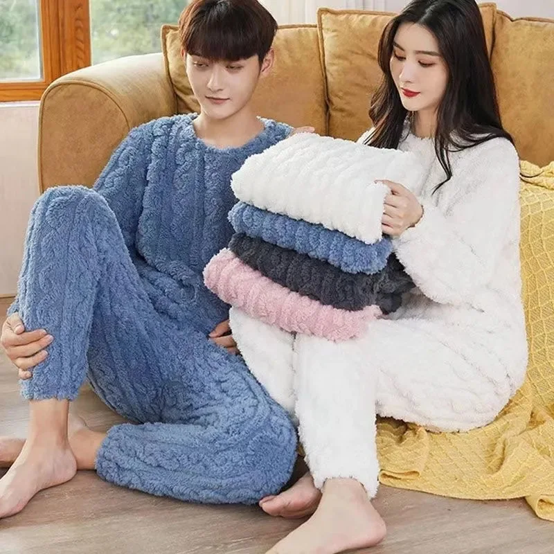 Pajamas for Women Winter Plus Velvet Thickened Pajamas Set Jacquard Cotton Velvet Home Clothes Suit Women Warm Thick