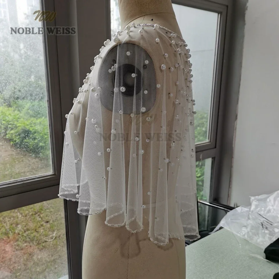 Pearls Tulle wedding Shawl satin bolero jackets for Bridal Party