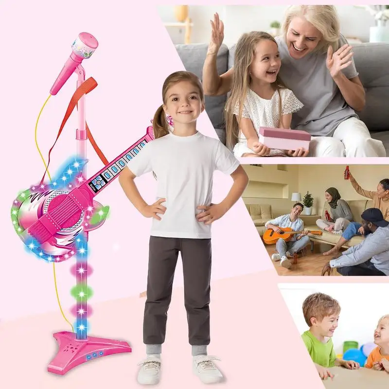 Kids Electric Guitar And Microphone Set Guitar Toys With Music Guitar Toys With Music And Colorful Light Microphone With