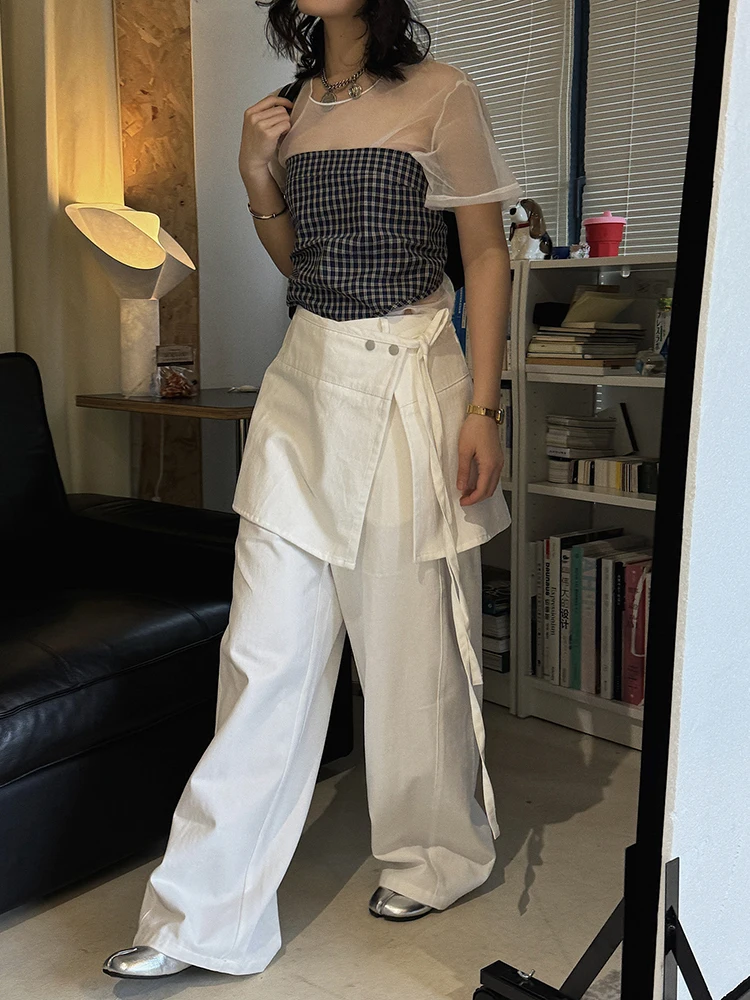 [EAM] High Waist Black Irregular Bandage Long Elegant Wide Leg Pants New Trousers Women Fashion Tide Spring Autumn 2026 1DJ6125
