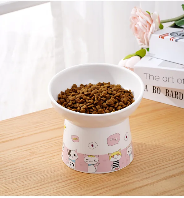 Cat Ceramic Bowl Pet Food Utensils High Footed Bowl 2