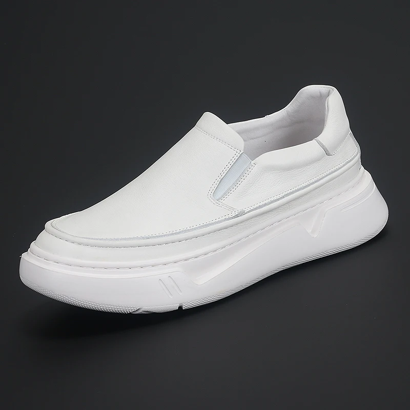 

British New Thick Sole Leather Casual Little White Shoes Trend All Comfortable Breathable Head Layer Cowhide Men Low Top Shoes