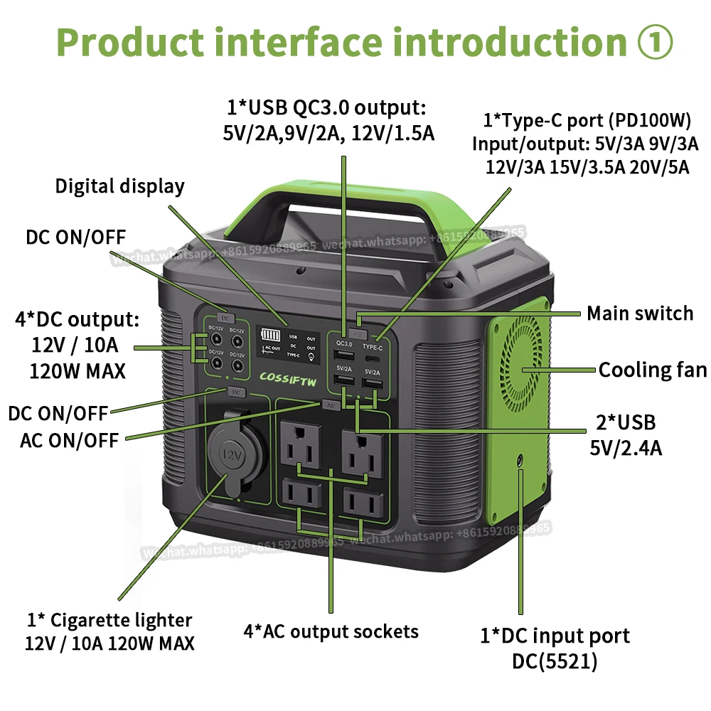 COSSIFTW Portable Power Station 300W H80000MAH Power Bank Generator with QC3.0 PD AC Output for Outdoor Camping Emergency Backup