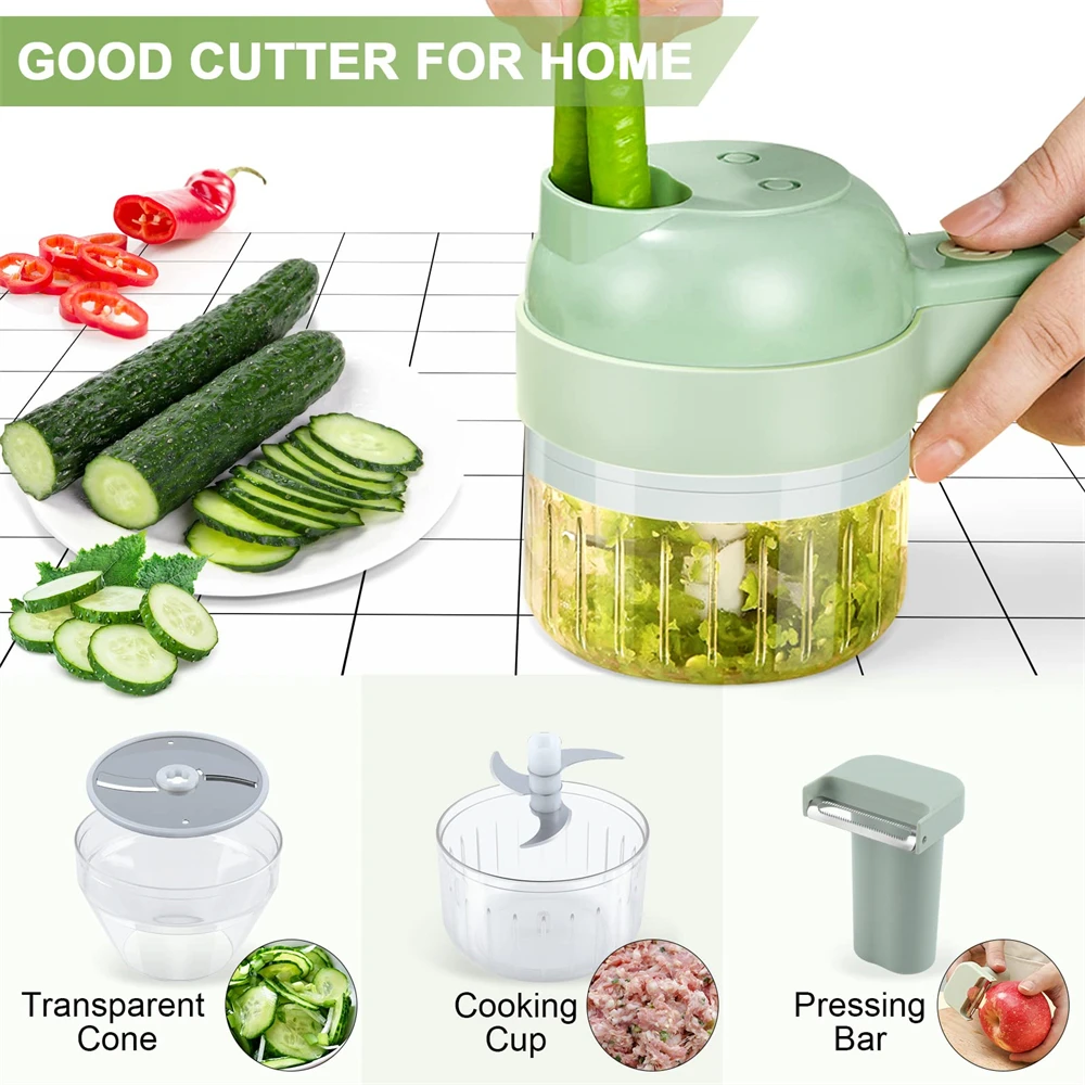 4 in 1 Handheld Electric Vegetable Slicer USB Rechargeable Portable Food  Processor Garlic Chili Onion Celery Ginger Meat Chopper - AliExpress