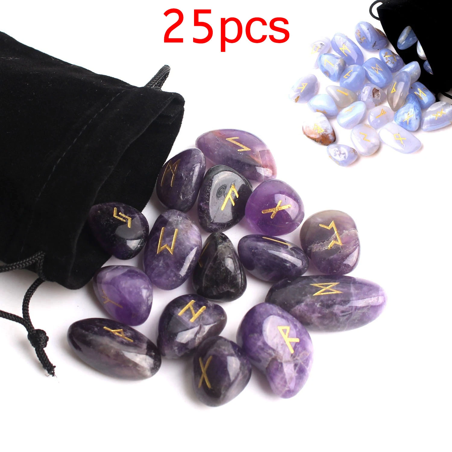 25Pcs Freedom Natural Amethyst Crystal Runes Stones Irregular