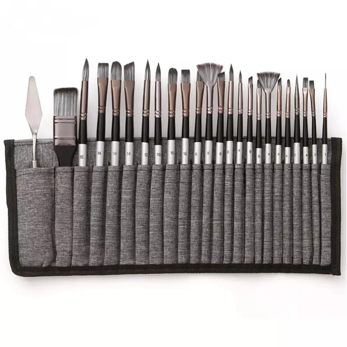 Synthetic Brush Set with Cloth Roll and Palette Knife 1