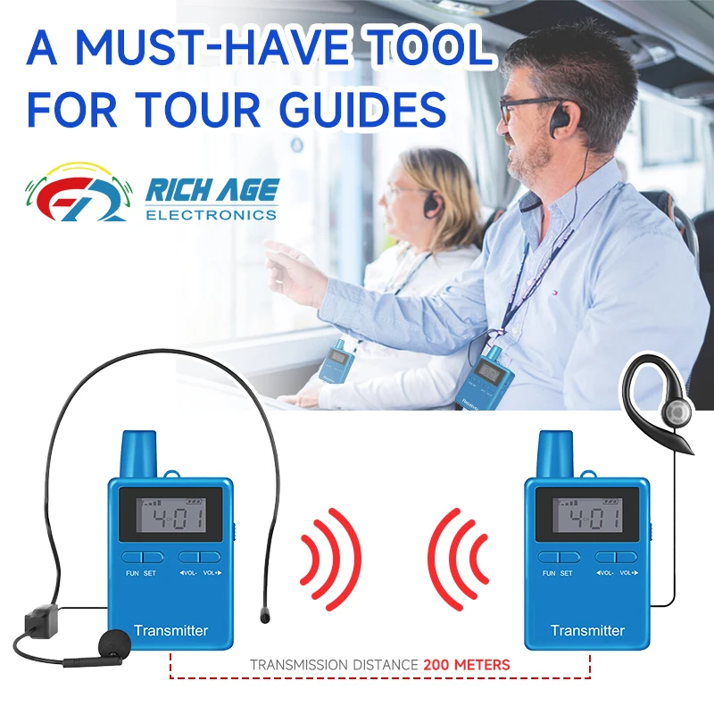 

2.4G Wireless Tour Guide System Portable Audio Transmitter Receiver Set DC Charging for Horse Riding church Translator Training