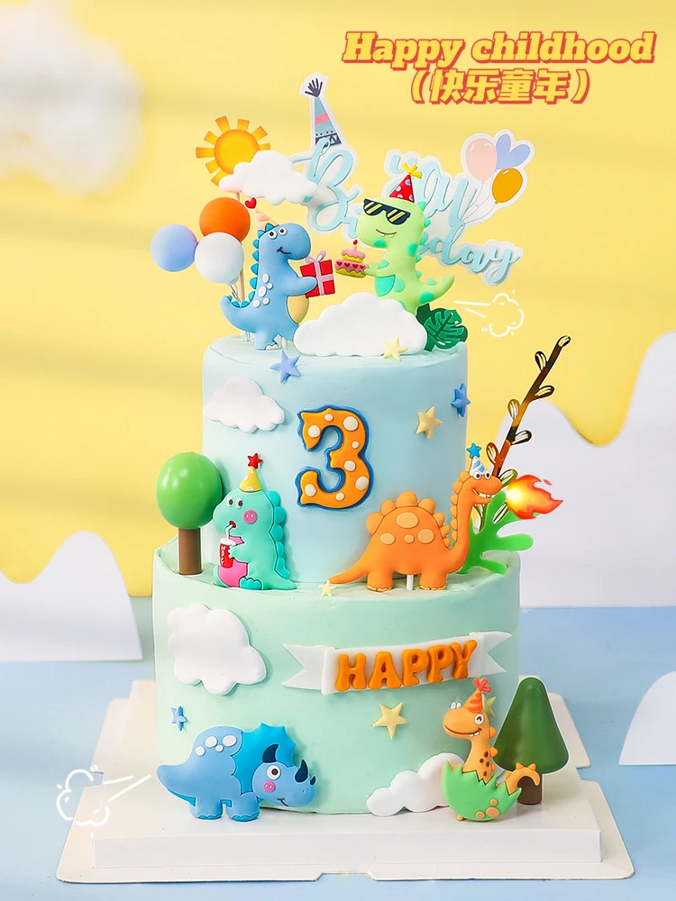 Baking Dinosaur Fiesta Cake Topper Cartoon Soft Glue Plug-In Mori Jurassic Boy Birthday Dessert Table Party Cake Decoration