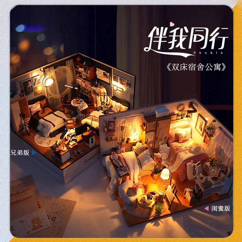 미니어처 인형 집 모델 장식, DIY 나무 오두막, 창의적인 수제 조립, 여자 ..