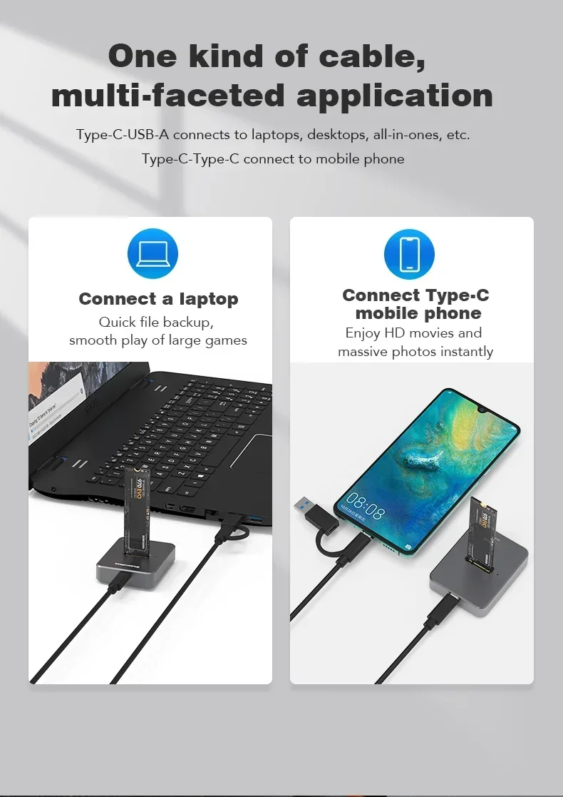 Dual Protocol Solid State Mobile Hard Disk Enclosure Docking Station M.2 Caddy Box Adaptador Base Sata Nvme Ssd Usb c - Imagem 3