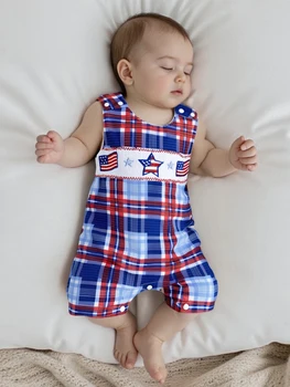 Baby Boys Rompers American Flag Print Sleeveless Jumpsuit Patriotic Independence Day Outfit Summer Clothes 2