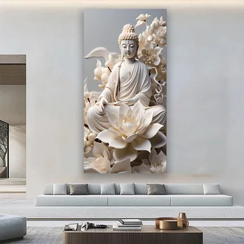 Poster e stampe del ritratto di stato del Buddha bianco, pittura su tela moderna, arte moderna della parete per la decorazione domestica del soggiorno senza cornice 1
