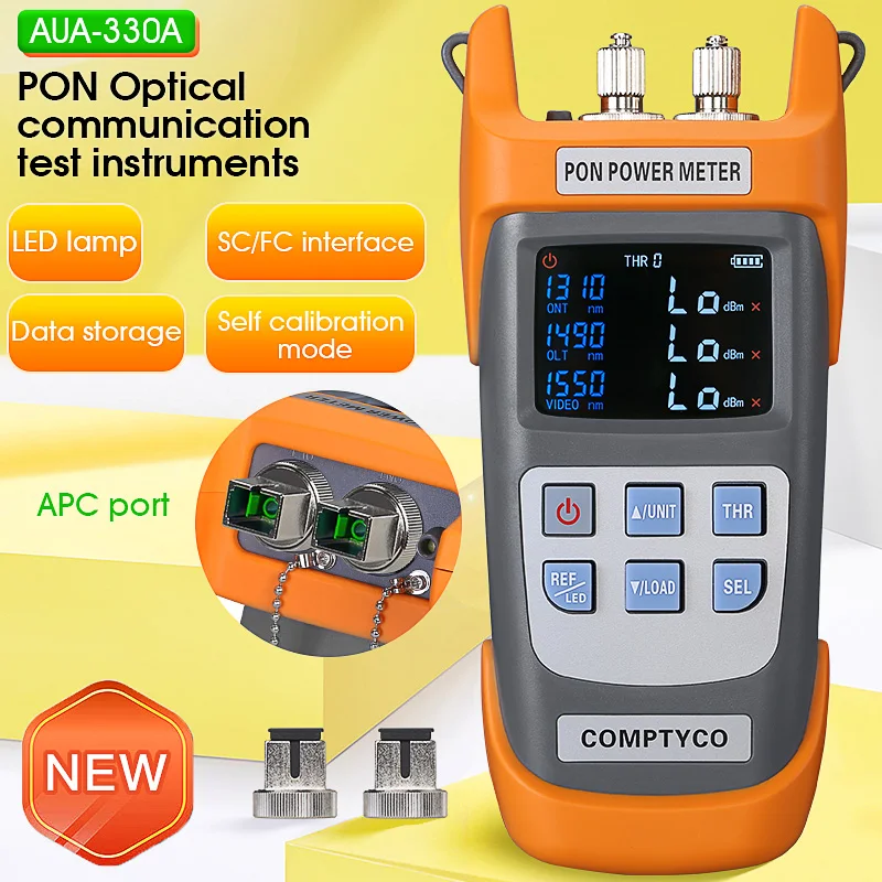 AUA-330A/U APC/UPC Port Handheld Fiber Optical PON Power Meter FTTX/ONT/OLT 1310nm 1490nm 1550nm with LED Light ai 9 optical fiber fusion splicer 5 screen power meter 850nm 1300nm 1310nm 1490nm 1550nm 1625nm