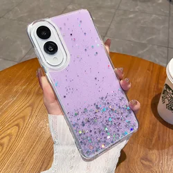 Clear Glitter Thin Soft Epoxy Shockproof Phone Case Cover - A36 A56 (PURPLE)