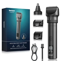 Kensen 2-in-1 Adjustable Men's Hair Trimmer and Clipper Kit with Electric Razor and Nose Hair Trimmer (Black)