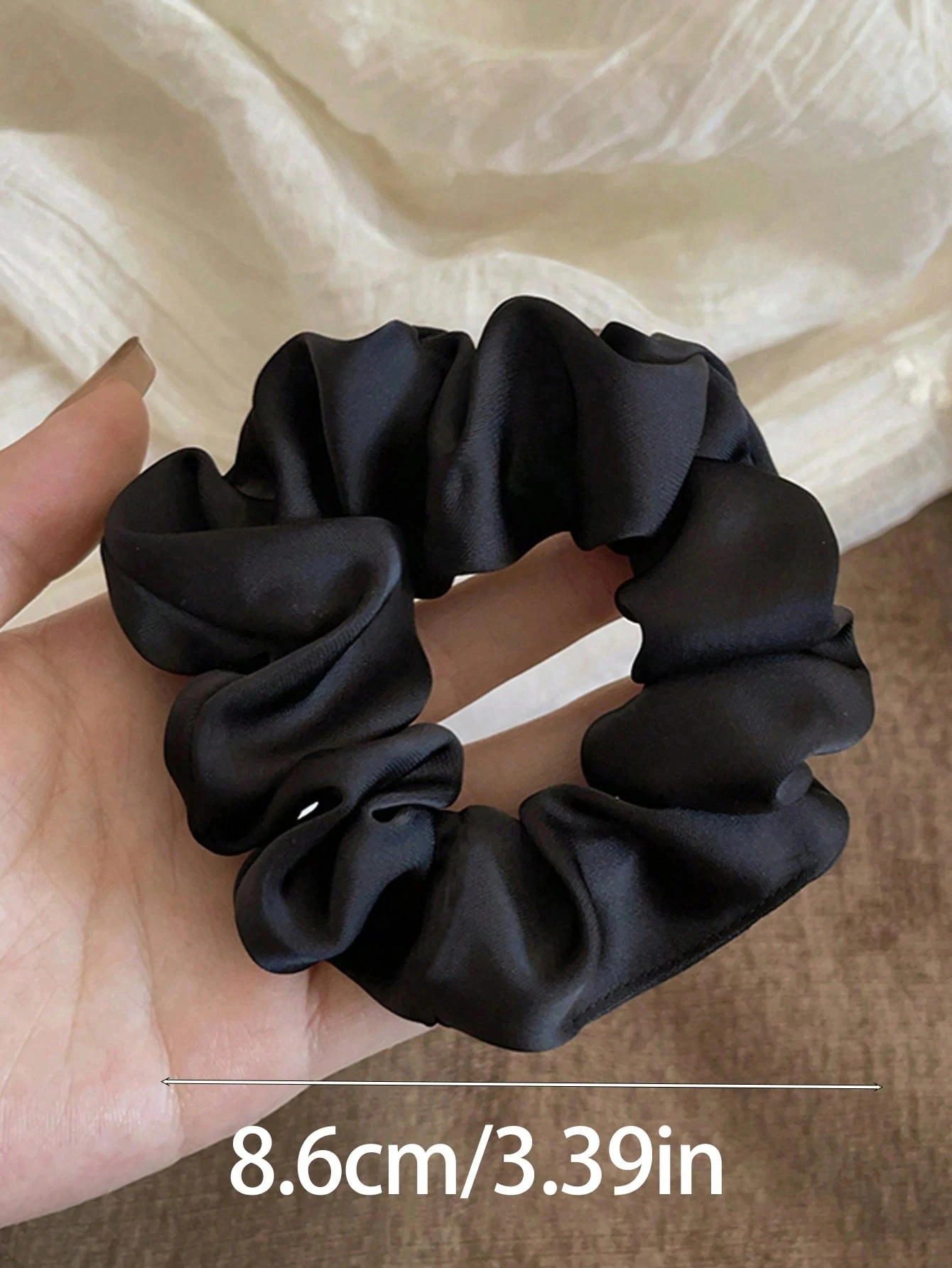 Elegant Vintage Satin Hair Scrunchies Set - Black, Brown & Khaki
