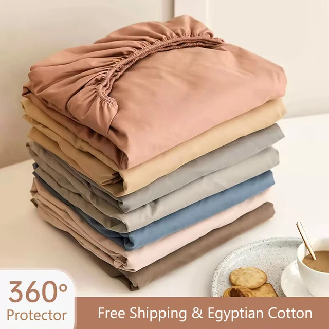 Drap-housse en coton égyptien 800TC, avec bande élastique, drap de lit de couleur unie, housse de matelas de luxe, 100/140/160/200x200cm 1