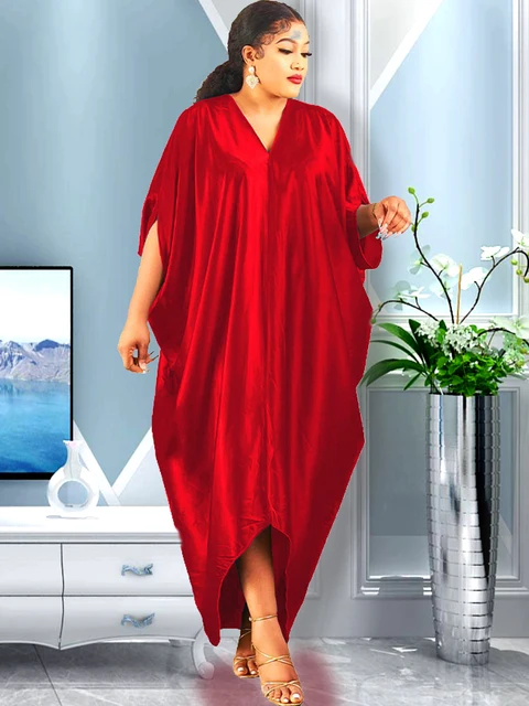New Muslim Dresses For Women 2022 Stitching Color African Maxi Robe V-neck Print Short Sleeve Novelty Dress Kanga Clothing Bouou DR-802-6