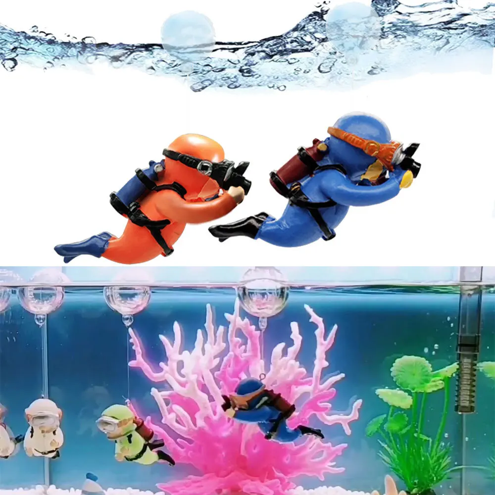 Mini Aquarium Decor Accessories Interesting Diver Ornament Simulated  Floating Frogman Miniature Figures Fish Tank Decorations