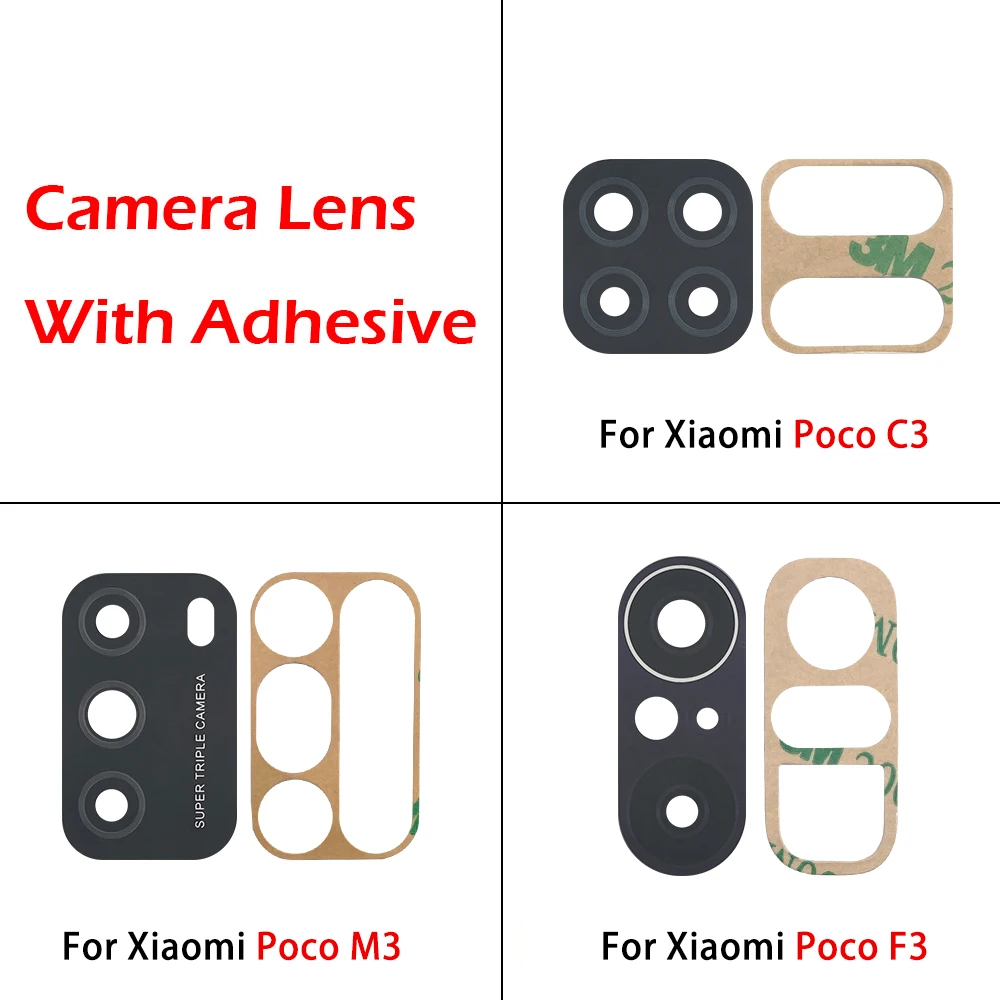 Tested Camera Glass for Xiaomi Poco X3 NFC M3 X3 GT X4 M4 Pro Poco F3 F4 5G C40 Rear Back Camera glass Lens With Adhesive