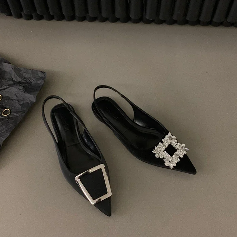 Women Sandals Summer Design Fashion Rhinestone Slip On Flats Heels Ladies Pointed Toe Elegant Slingback women sandals