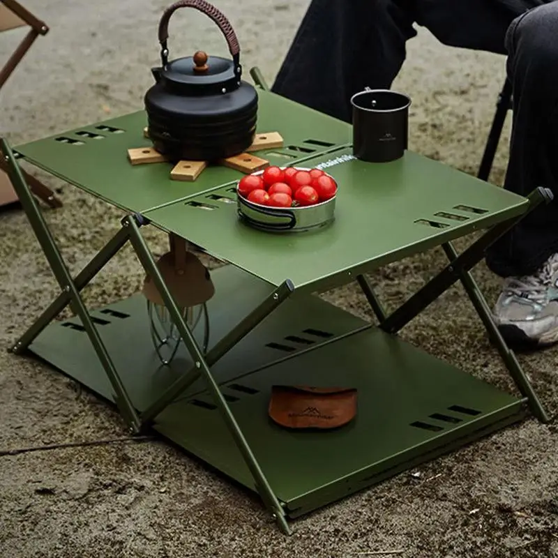 

Folding Camping Table Outdoor Table Storage Rack 2 Layers Storage Shelf Aluminum Alloy Camp Table Foldable Table Camp equipment