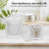 2Pcs Glass Apothecary Jars Set Crystal Vanity Organizers Makeup Storage Containers Decor Canisters For Home Kitchen (20oz+10oz) 2