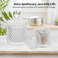 2Pcs Glass Apothecary Jars Set Crystal Vanity Organizers Makeup Storage Containers Decor Canisters For Home Kitchen (20oz+10oz) 2