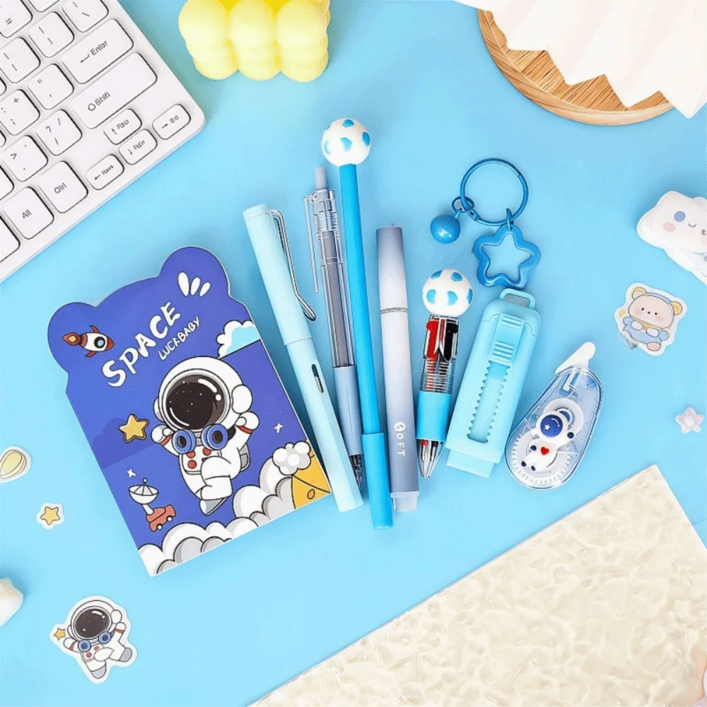 Cartoon School Stationery Set 6 Color Pens Stick Note Student Tools Gift Kit Eraser Large Capacity Learning Gift Box - 3